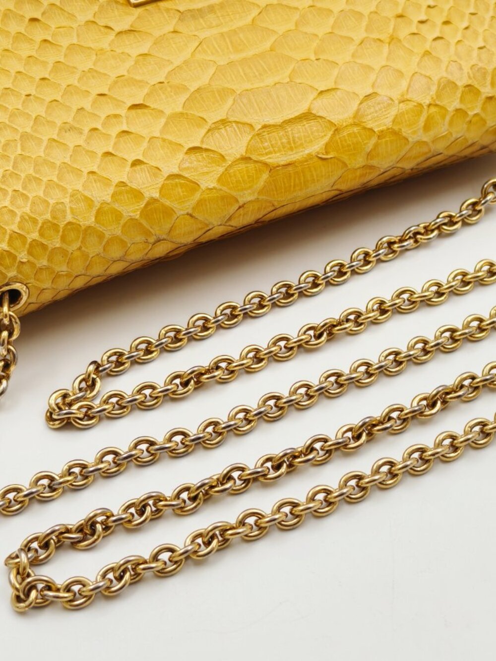 Salvatore Ferragamo Yellow Python Embossed Leather Chain Shoulder Bag Clutch - Picture 11 of 11